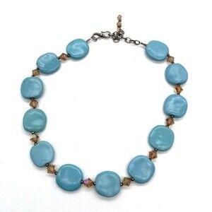 Boho Blue Rock and Crystal Beads Necklace